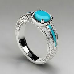 A Ring With A Band Of Silver And A Gem Of Turquoise 561849983 (3)