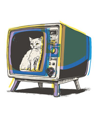 Old TV White Cat