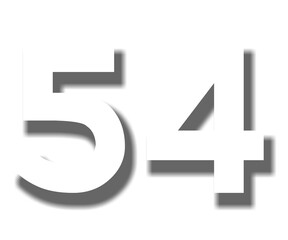 3D number 54 fifty four white color sign symbol numbers for design elements isolated on transparent background