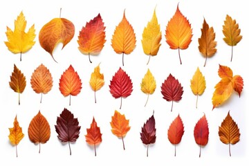 Fototapeta premium Vibrant Autumn Leaves in Full Display: Isolated Beauty on a White Background Generative AI