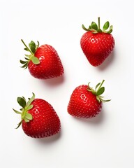 Captivating View of Four Large Strawberries Tumbling Down: An Artistic Splash! Generative AI