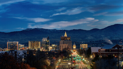 Boise skyline at night down capital boulevard