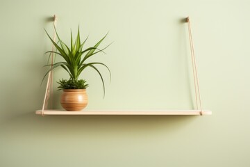 Modern Design Revelation: Unleash Beauty with Stylish Hanging Shelf and Lush Green Plant Decor Generative AI