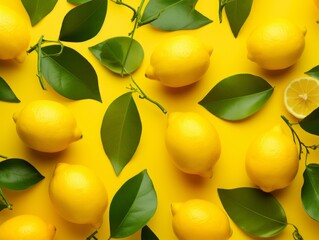 Vibrant Sun-kissed Lemons & Lush Leaves: A Pop of Yellow Inspiration! Generative AI