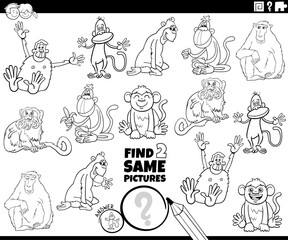 find two same cartoon monkeys activity coloring page