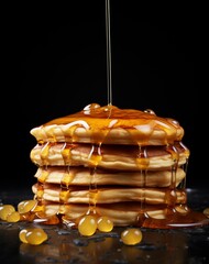 Fototapeta na wymiar Indulge in a Sweet Escape: Discover our Decadent Pancake with Honey Topping Recipe! Generative AI