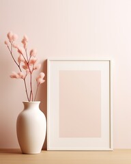 Elegant Minimalist Decor: Exploring the Beauty of Photo Frames and Empty Vases in Pastel Tones Generative AI