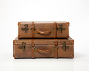 Unveiling the Vintage Charm: Triptych of Antique Brown Suitcases Generative AI