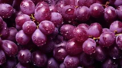 fresh grapes seamless background, adorned with glistening dorplets of water, copy space, 16:9