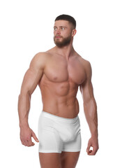 Fototapeta premium Young man is stylish underwear on white background