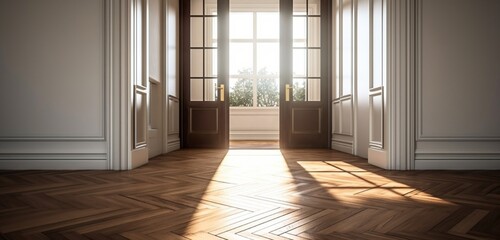 Create a seamless flooring transition between rooms. Photograph it from the doorway to highlight the smooth flow.
