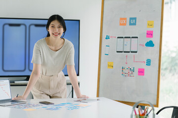 Creative UX UI designer working on screens for mobile responsive website development, focusing on...