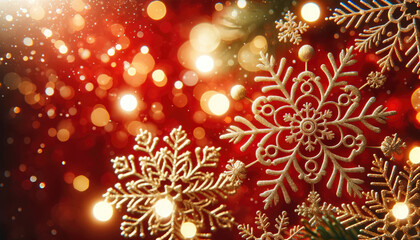 Fototapeta na wymiar Golden snowflakes on a bokeh background, for festive celebrations. Generative ai.