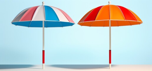 Double Delight: The Allure of Twin Striped Umbrellas Captured! Generative AI