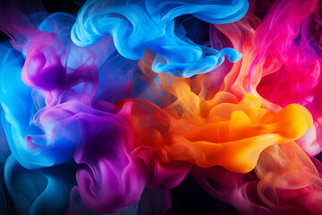 Abstract Acrylic Drop in Water and Multicolored Bright Smoke Fusion - Captivating Liquid Art Created with Generative AI Tools