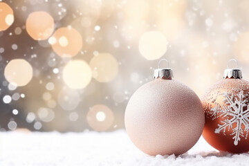 Naklejka na ściany i meble Christmas Balls and Snowflake on Abstract Background - Festive Holiday Decorations Created with Generative AI Tools