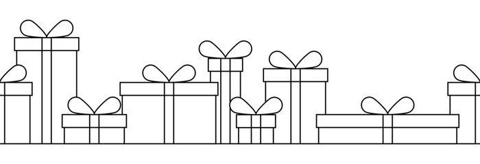 A gift box with a bow in a black outline. There is no such thing as too many gifts.