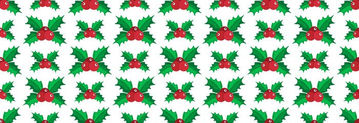 Christmas holly berry seamless pattern. Banner or gift wrapping.