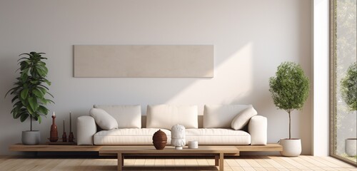 Fototapeta na wymiar A minimalist living room with a low-profile sofa.