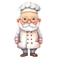 Cute Grandpa Chef Watercolor Clipart Illustration