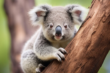Young Koala (Phascolarctos cinereus) Laying on Branch - Created with Generative AI Tools