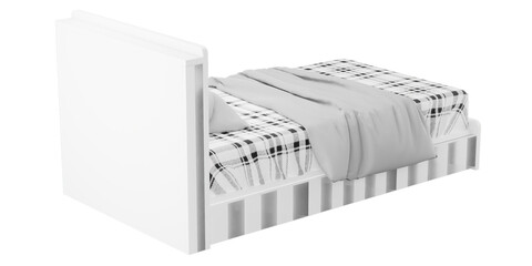 Obraz premium Modern Elegance: Bed for Stylish Living Spaces transparent png white background bedroom furniture architectural visualization interior