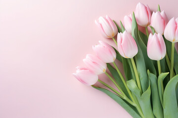 Softly Lit Elegance: Light Pink Tulip Bouquet on a Subtle Plain Background - Created with Advanced AI Techniques