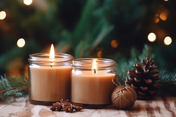 Soy Candles Burning in Glass Jars - Cozy Comfort at Home Created with Generative AI Tools