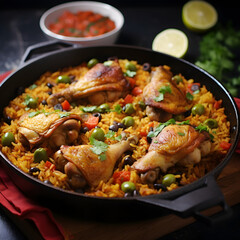 Fototapeta premium Traditional Arroz Con Pollo. Chicken with rice