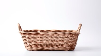 Fototapeta premium The plain elegance of an empty rectangular wicker basket on a clean white backdrop