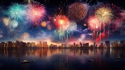 Fototapeta premium A dazzling display of fireworks bursting with vibrant colors