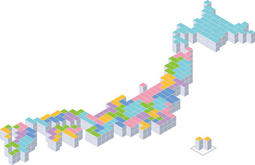 カラフルなブロックで構成した日本地図