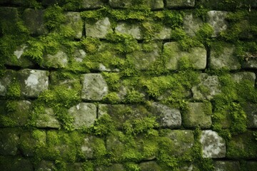 Background texture of bricks with moss on them