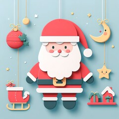 Santa Claus decoration poster in paper cute style