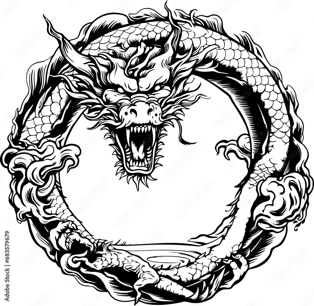 Sticker circle dragon frame drawing sketch