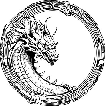 Circle dragon frame drawing sketch