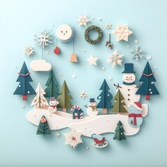 winter decoration postwinter decoration poster in paper cute styleer in paper cute style. Generative AI