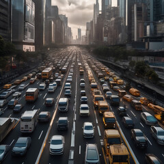 A traffic jam in a city.