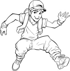 Boy acrobatic jumping drawing outline