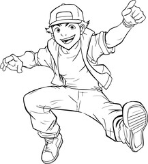 Boy acrobatic jumping drawing outline