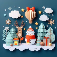 winter decoration postwinter decoration poster in paper cute styleer in paper cute style. Generative AI - 683580470