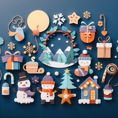 winter decoration postwinter decoration poster in paper cute styleer in paper cute style. Generative AI - 683580651
