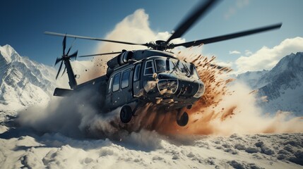 helicopter in action - obrazy, fototapety, plakaty