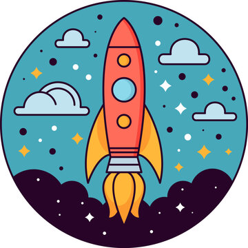 Spaceship Vibrant Isolated Flat Image. Perfect for different cards, textile, web sites, apps