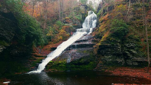 Dingmans Falls cinemagraph (continuous looping clip) in the Poconos, Pennsylvania. With a height of 130 feet, Dingmans Falls is the second highest waterfall in Pennsylvania