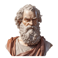 Illustration of a marble Socrates bust, Greek Philosopher, beige and brown PNG - obrazy, fototapety, plakaty