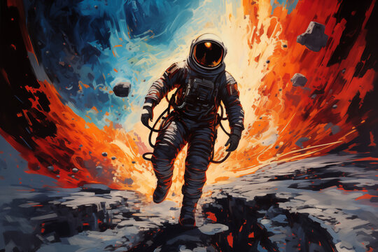 Astronaut reaches the outer space and explore beyond our celestial boundaries, vivid picture of the next frontier in space exploration