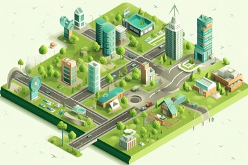 Isometric View of Green and Sustainable Smart City using generative AI 