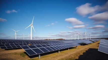 Solar cell in solar farm, Alternative energy and sustainable energy, photovoltaic, Pure energy renewable, clean energy, solar energy, reduce global warming, environment, green energy, generate by .AI