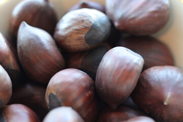 Closeup of a bowl of chestnuts